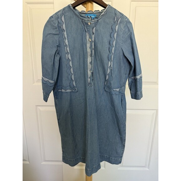 M.i.h Jeans Angie Scalloped Denim Dress Womens S Cotton Chambray Ruffle Western - Picture 1 of 11